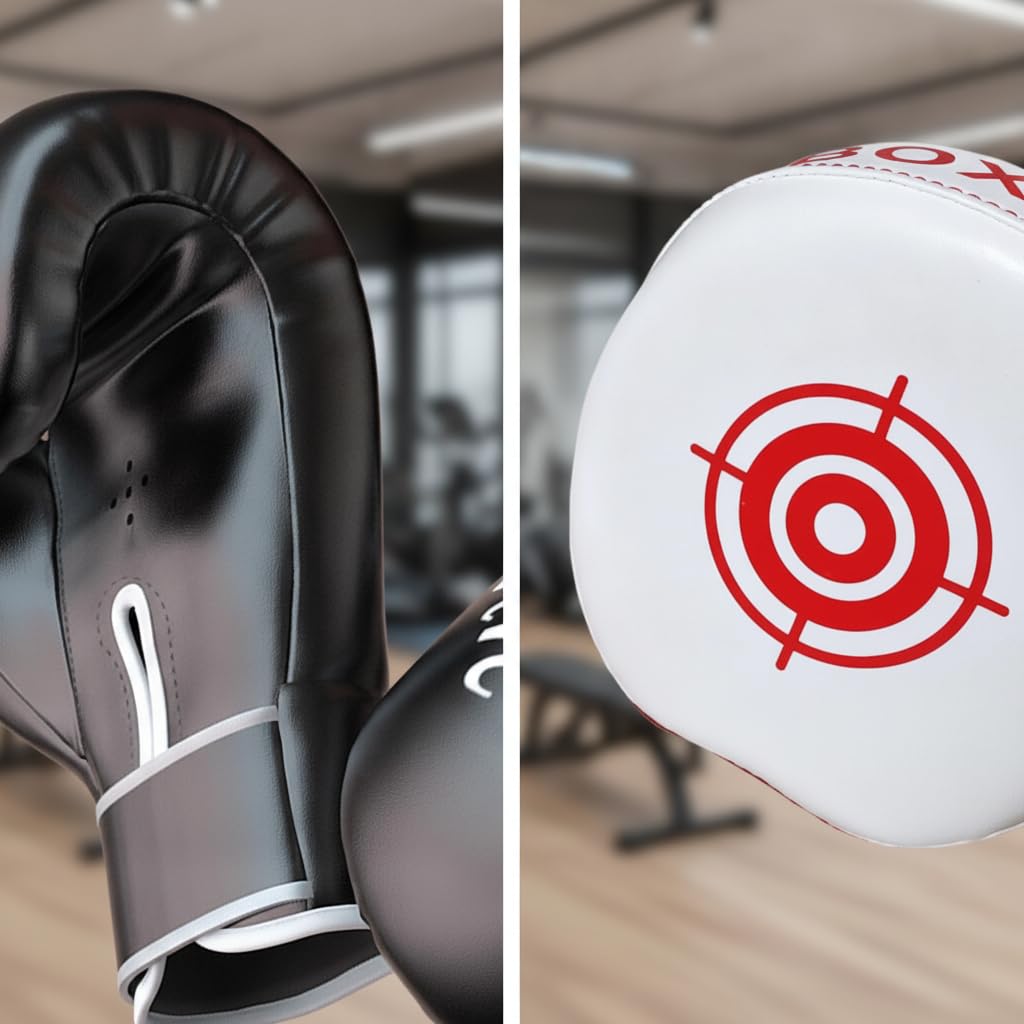Set di Guantoni da E Cuscinetti da Allenamento Realizzati in Robusta Pelle Sintetica con Fori di Ventilazione Traspiranti per Sport da Combattime