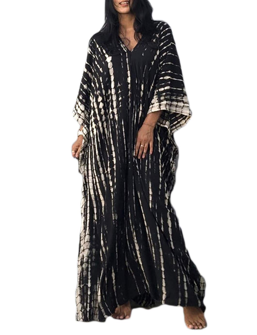 BsubseachKaftan Dresses for Women 2025 Plus Size Swimsuit Cover Up Tie Dye Caftan Maxi Dress Loungewear
