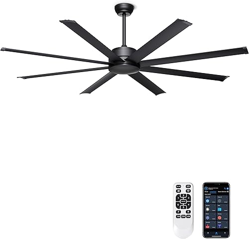 Ohniyou Ventilador de techo grande de 72 pulgadas sin luz, ventilador industrial remoto y control por aplicación, motor de CC silencioso, ventilador