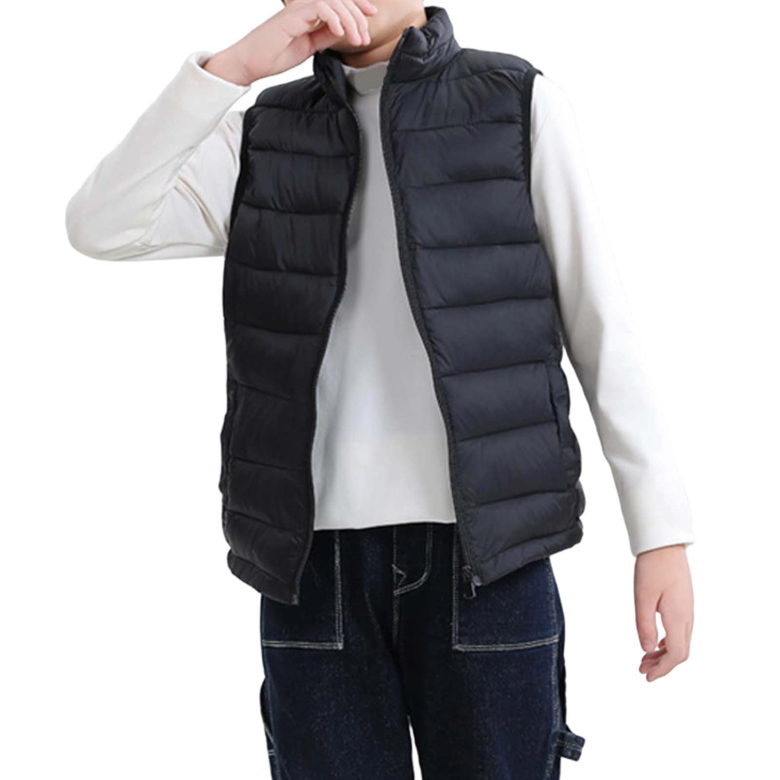 Generisch Gilet matelassé léger pour garçon Veste sans manches avec col montant Vêtements d'extérieur pour enfants et adolescents Facile à porter