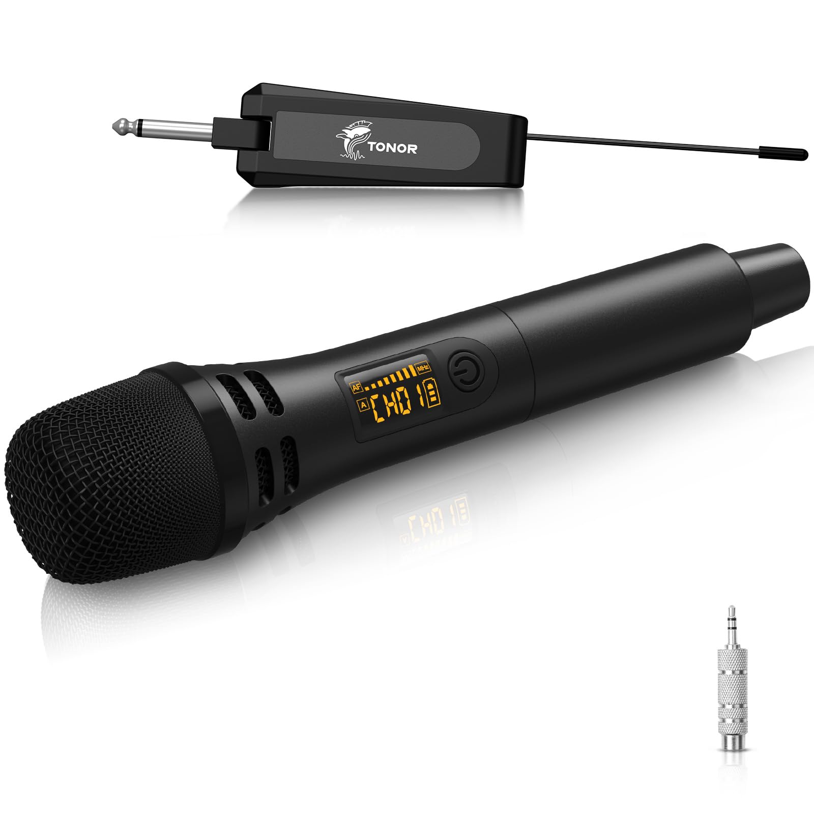 TONOR Micro Karaoke sans Fil, UHF Microphone Dynamique Chant Portable à Main Professionnel avec Récepteur Rechargeable pour Karaoké/Discours/Mariage/DJ/Spectacles/Classe Conférences, 60M, Noir,TW310