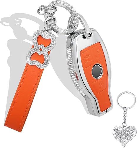 UHONSN Funda para llavero de Mercedes Benz con llavero brillante de piel suave, funda protectora para AMG C E M S CLS CLA GLK GLA GLC GLE AMG Clase