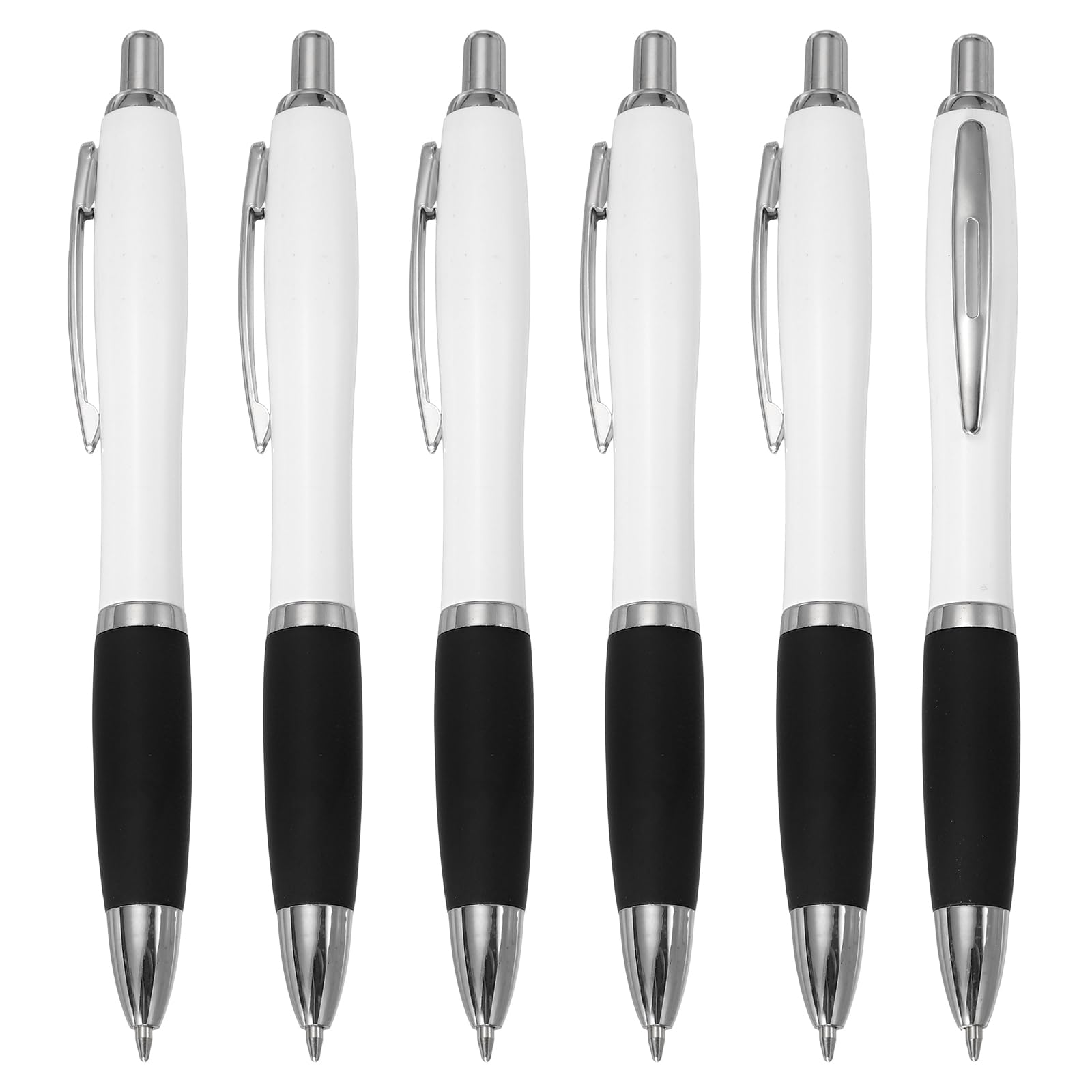 PATIKIL Retractable Ballpoint Pens, 6 Pcs 1.0mm Black Ink Ballpoint Pen with Rubber Grip Plastic for Business Office Class Event Note Taking, Black/White