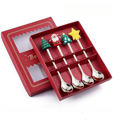 Cucharas de café y té helado de acero inoxidable premium, cuchara para pastel y helado, agitador de cóctel, juego de 4 (plateado)