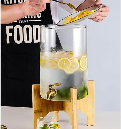 Miniatura 3 de Dispensador de bebidas de vidrio dispensador de bebidas con tapa y soporte de bambú de gran capacidad, hervidor de agua fría dispensador de bebidas