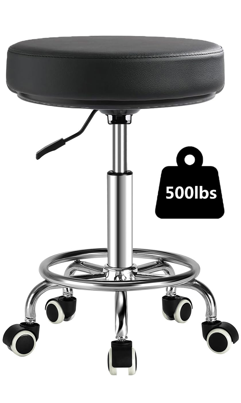 Viviange Rolling Stool with Wheels,360° Swivel Tattoo Chair,Adjustable Heavy Duty Office Stool for Guitar Tattoo Shop Kitchen Beauty Hair Salon Spa Lab Medical?Black?