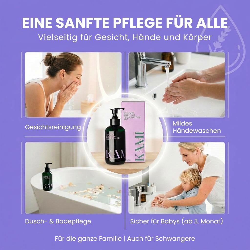 Pflegendes Wasch-Fluid - rückfettende Waschlotion für empfindliche & trockene Haut - milde Reinigung für Gesicht & Körper - vegan - für Babys ab 3 Monaten & Erwachsene