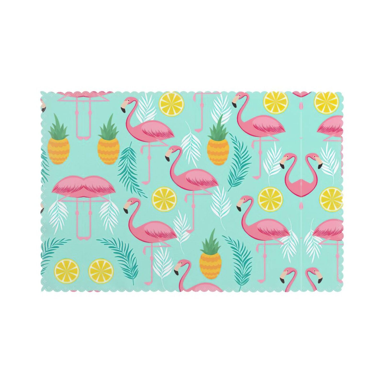 Pink Flamingo Print Placemats Set Of 6, 12x18 Inch Polyester Washable Heat Resistant Kitchen Dining Table Mats