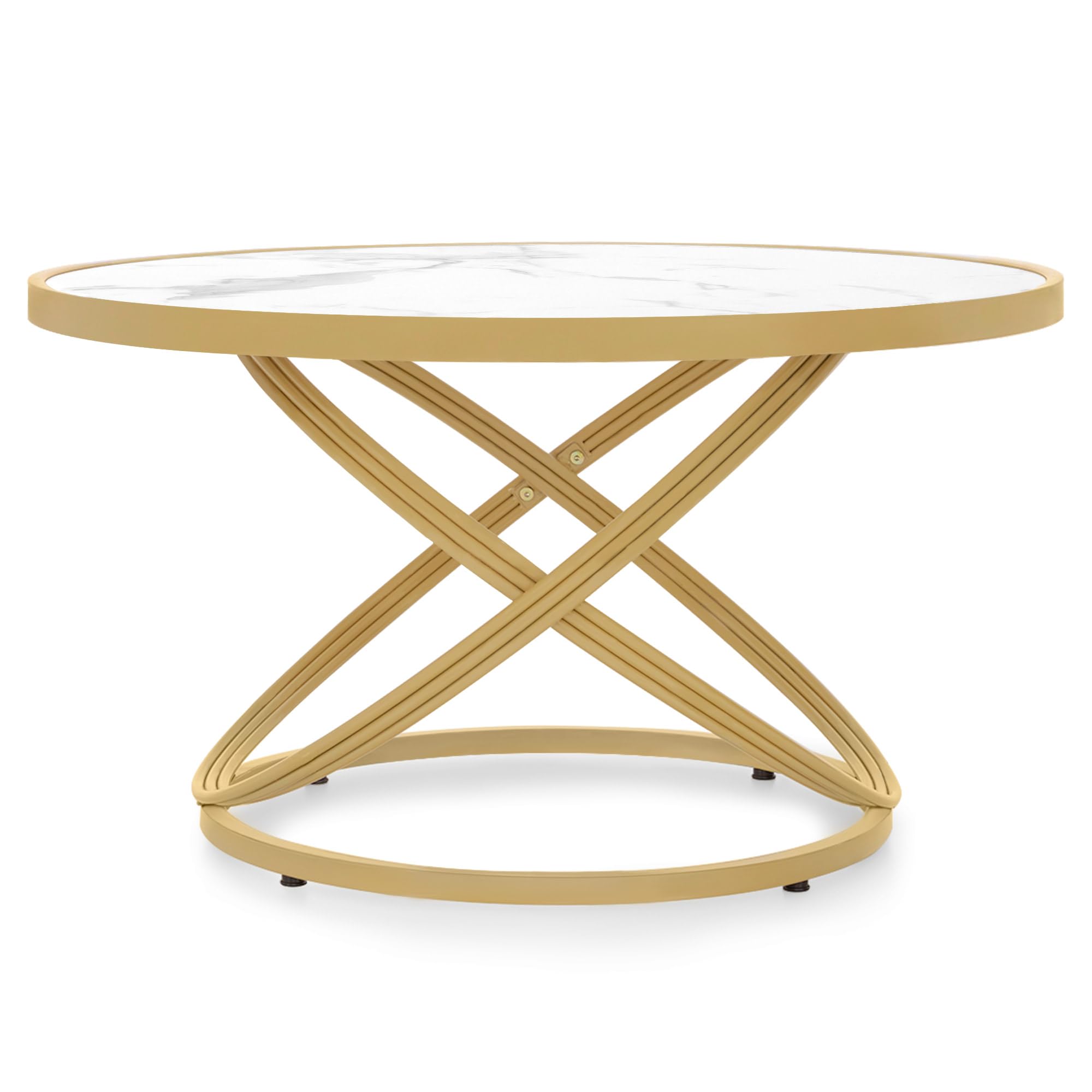 Barberpub Canapé Moderne, Petite Métal d'appoint, Table Basse pour Salon, Salon de Beauté, Plateau Marbre Blanc Doré, 80x80x45cm