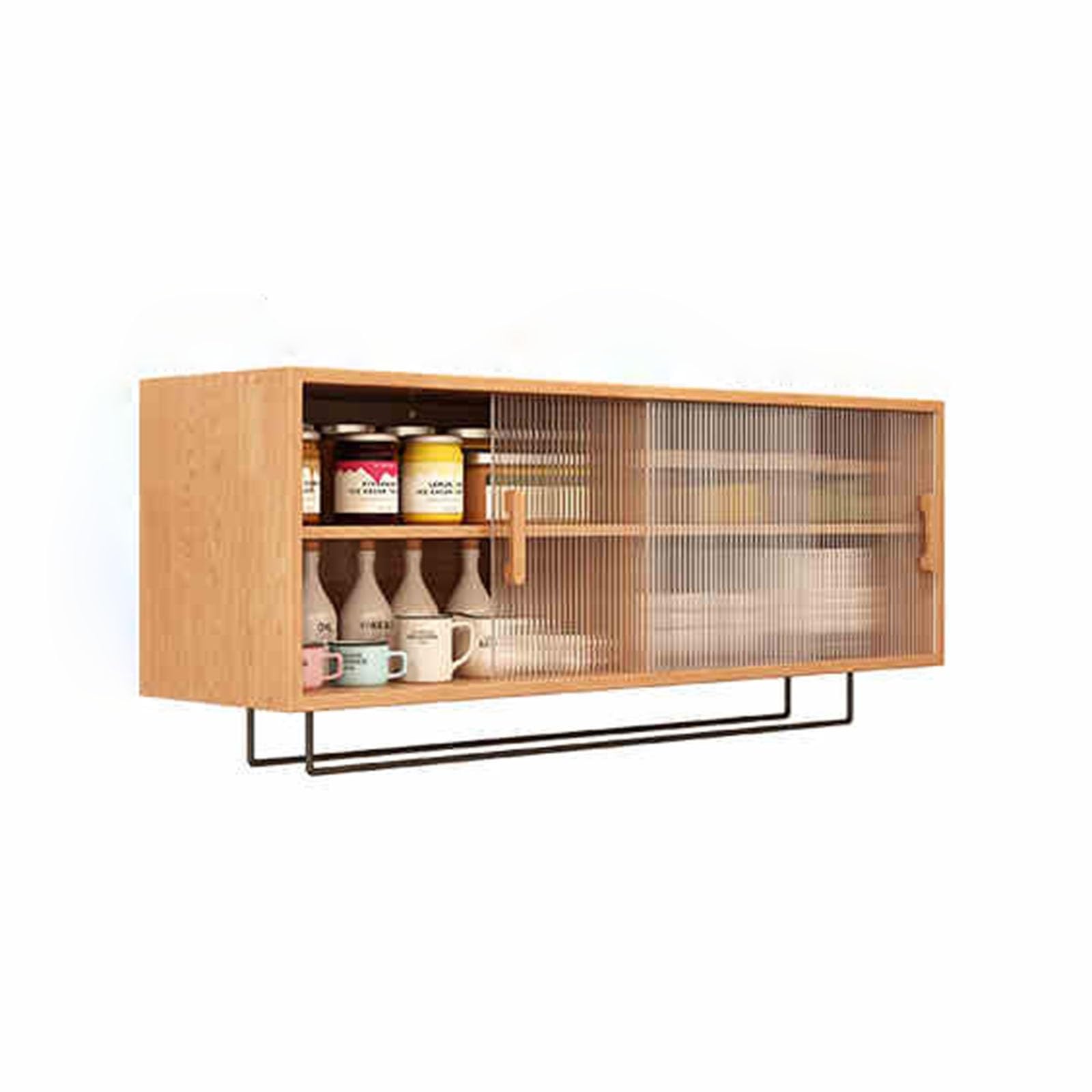 Armoire murale bois massif avec portes en verre trempé sécurisé