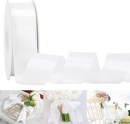 HUIHUANG Cinta de satén blanca de 1-12 pulgadas, cinta de satén de doble cara, cinta de envoltura de regalos de Navidad para manualidades, regalos,