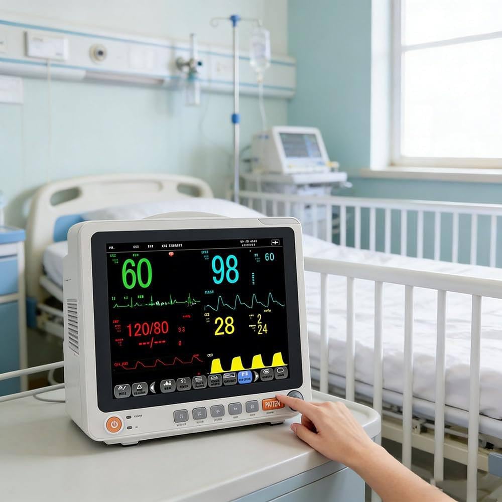 Electrocardiógrafo Portátil,Monitor De Pacientes Multiparamétrico Con Pantalla Táctil De 12,1 Pulgadas | Ecg/Fc/Pani/ Spo2/ Resp/Temp | 3 Modos | Batería Interna De 3 Horas