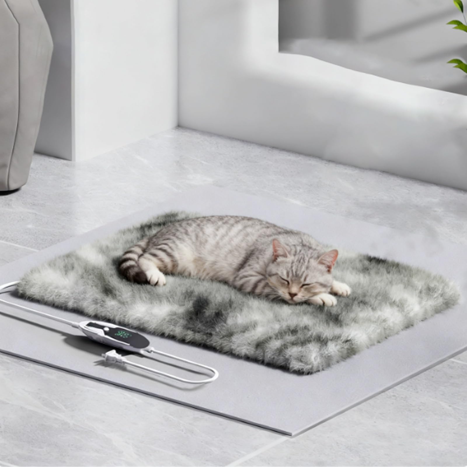 Almohadilla Térmica para Perros, Manta Térmica para Mascotas, Control de Temperatura Inteligente, Función de Temporizador, Funda Extraíble y Lavable, para Uso en Interiores(Gray,Large)