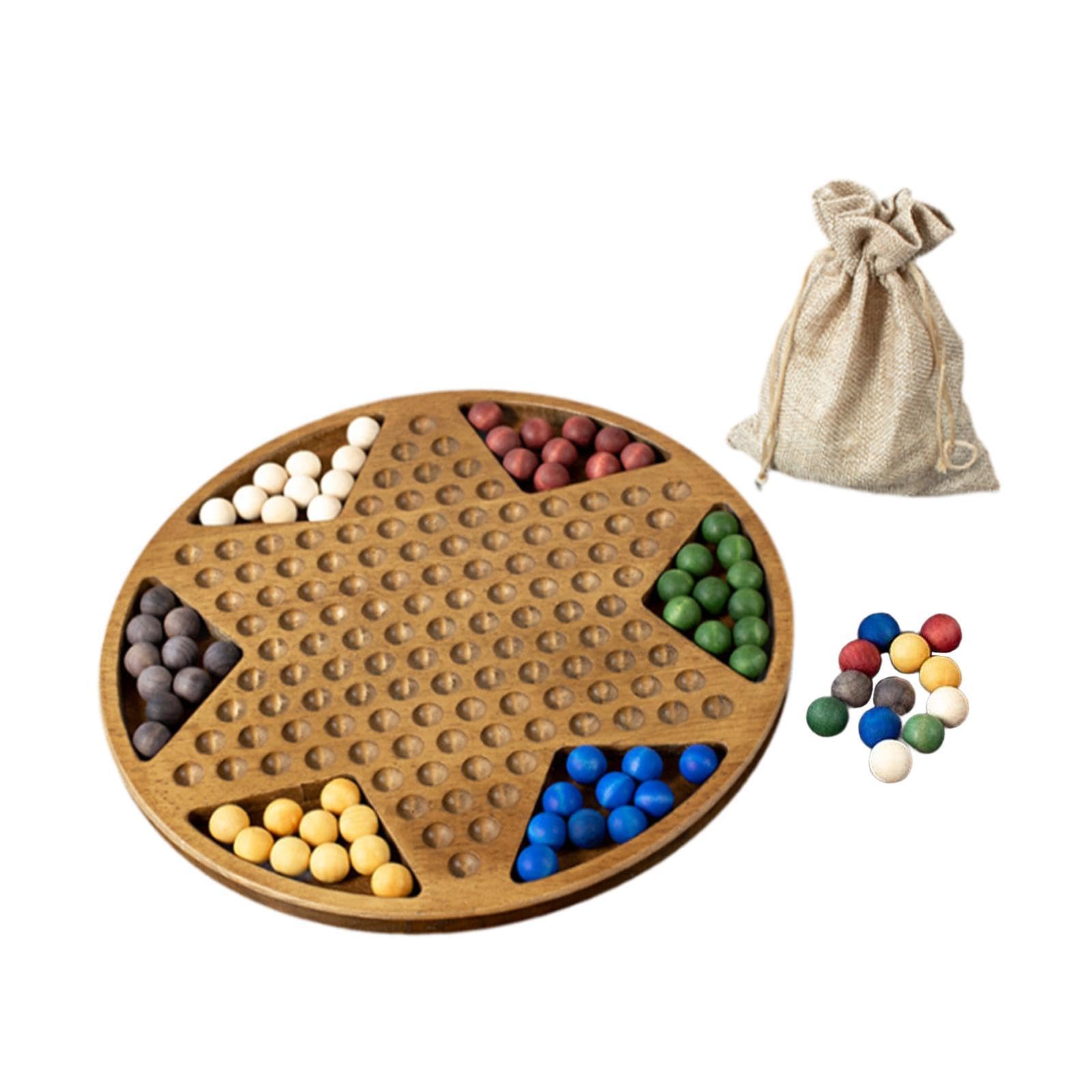 Damas Chinas Juego de Mesa de Estrategia Tradicional Incluye de Vidrio Tablero de Madera con Bolsa Adecuado para Interacción Familiar Y, Cuentas de Madera