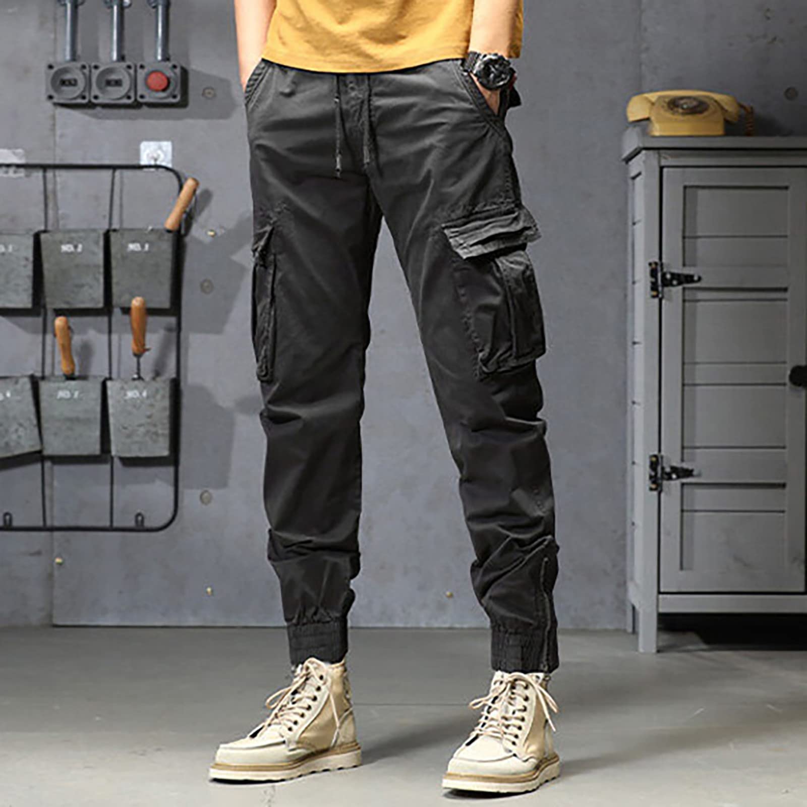 Pantalon De Travail Homme Hiver Militaire en Coton Poche Hommes Cargo avec Poches A Fermeture Eclair Jogging Shorts Et Bermudas pour Randonnée Voyage Loisirs Quotidien