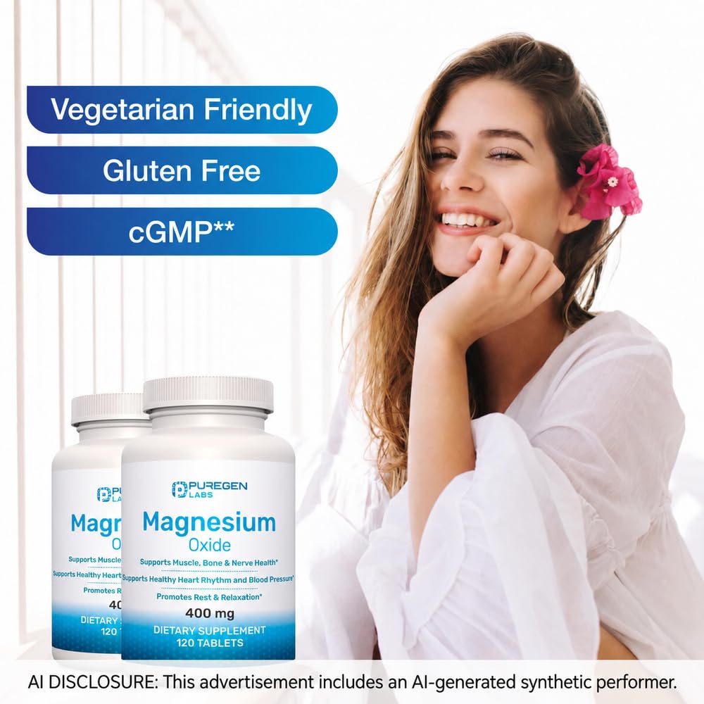Puregen Labs Magnesium 400mg High Potency Supplement, 120 Tablets — Amazon image 5