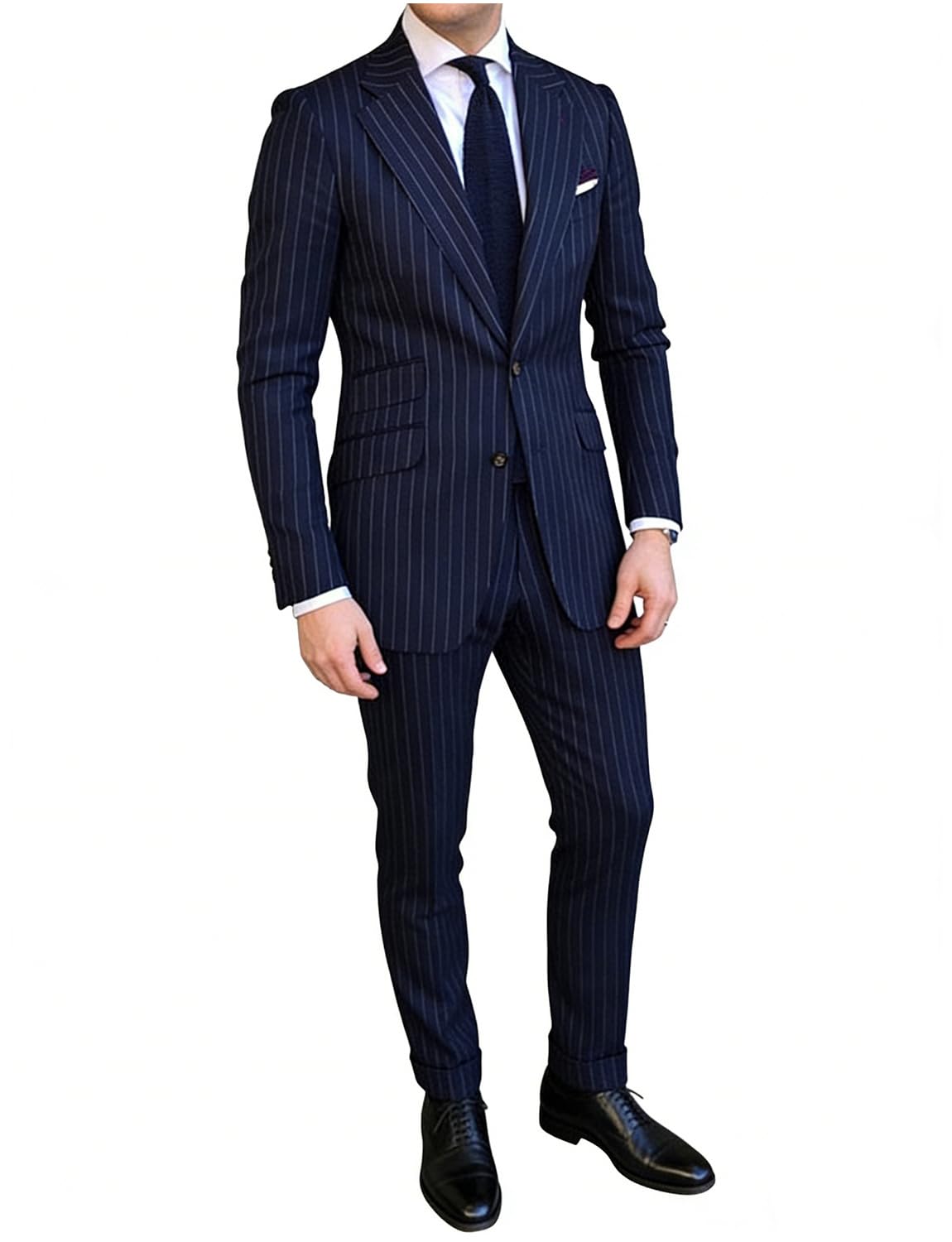 Uomo Due Pulsanti A Strisce Tuta 2 Pezzi Slim Fit Pantaloni Giacca