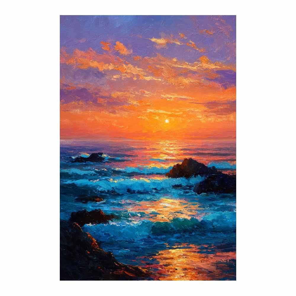 PUQAAEO Art Canvas Wall Decor Nature Wall Art Landscape Paintings Pictures Vibrants Ocean Sunset Decor for Living Room Bedroom Office Bathroom(Multicolor)-70x100cm Unframed