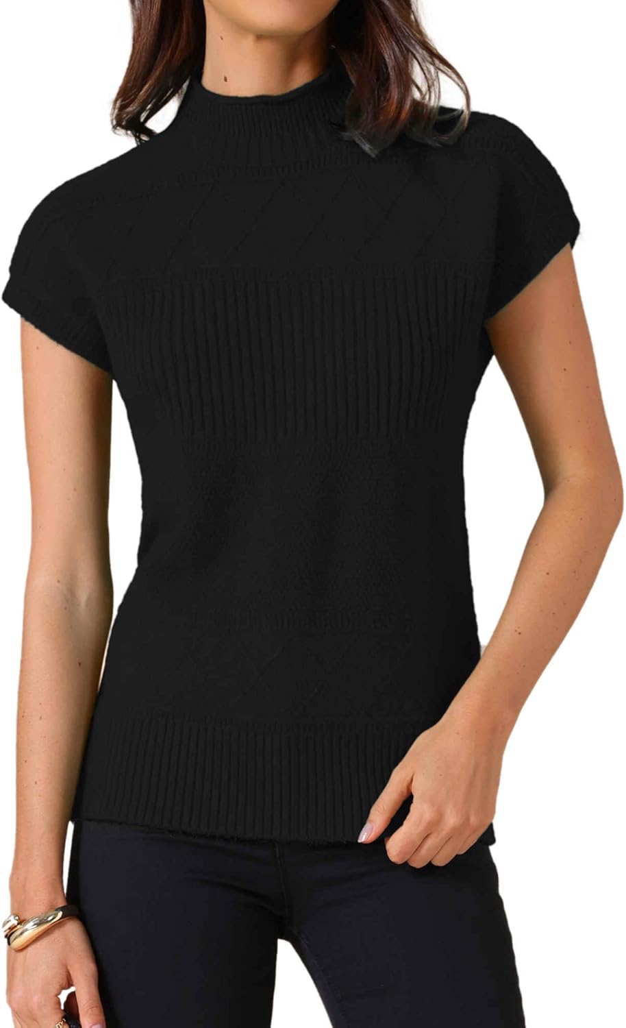 Allegra K Women's Mock Neck Sweater Vests Casual Cap Sleeve Knit Pullover Tank Tops 2025