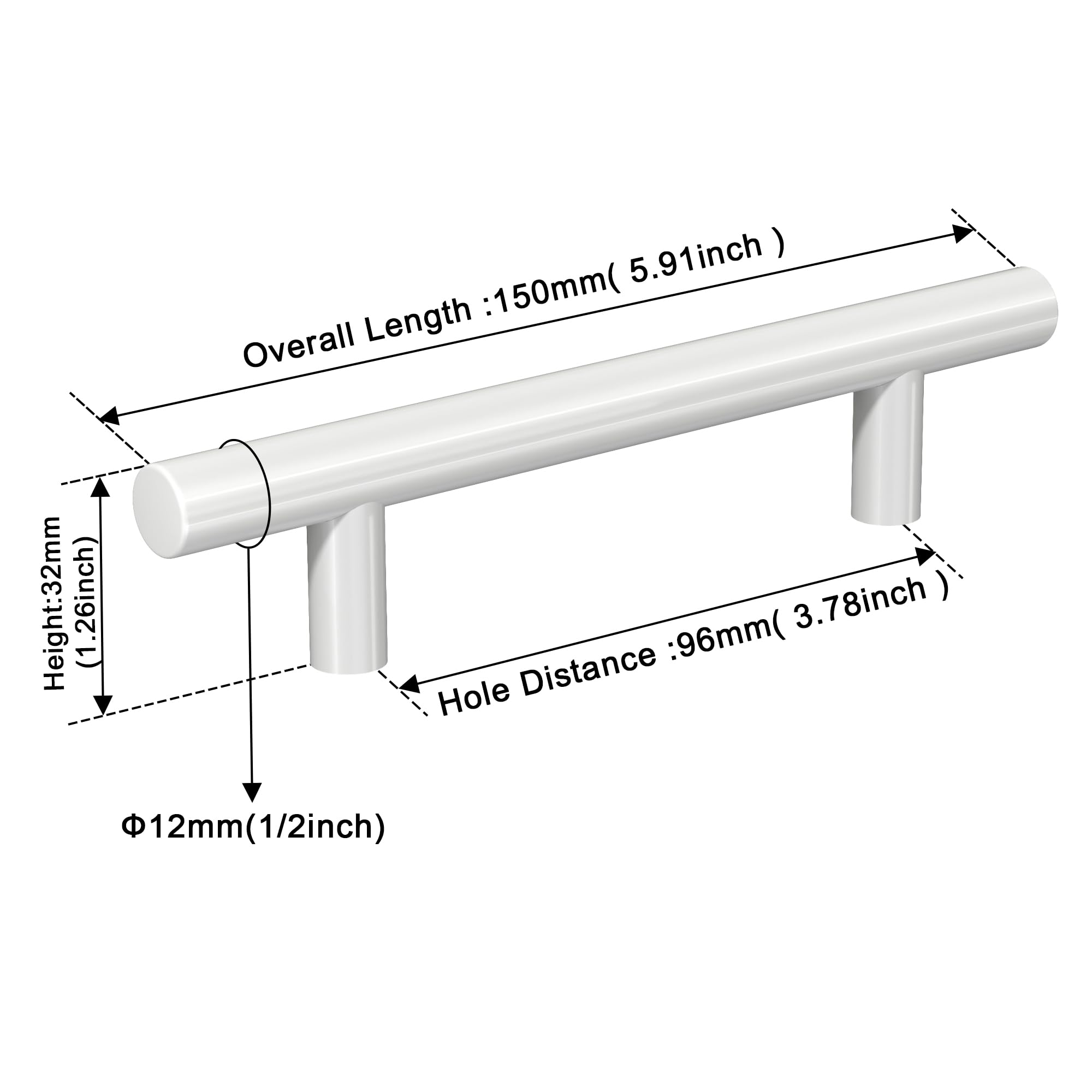 AwmnSrman Kitchen Cupboard Handles White 20 Pack 96 mm(3,78 inch) Hole Center, Powder Coated Stainless Steel Installation of Holes - Image 4
