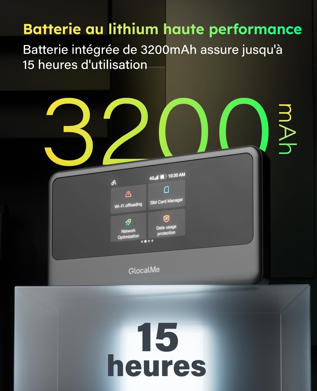 GlocalMe MeowGo Routeur WiFi Mobile 4G, DL 390 Mbit/s, Internet Mobile pour 200 Pays Mondiaux, Aucune Carte SIM Nécessaire, WiFi Portable pour Voyage sans Contrat avec 1GB de Données Mondiales