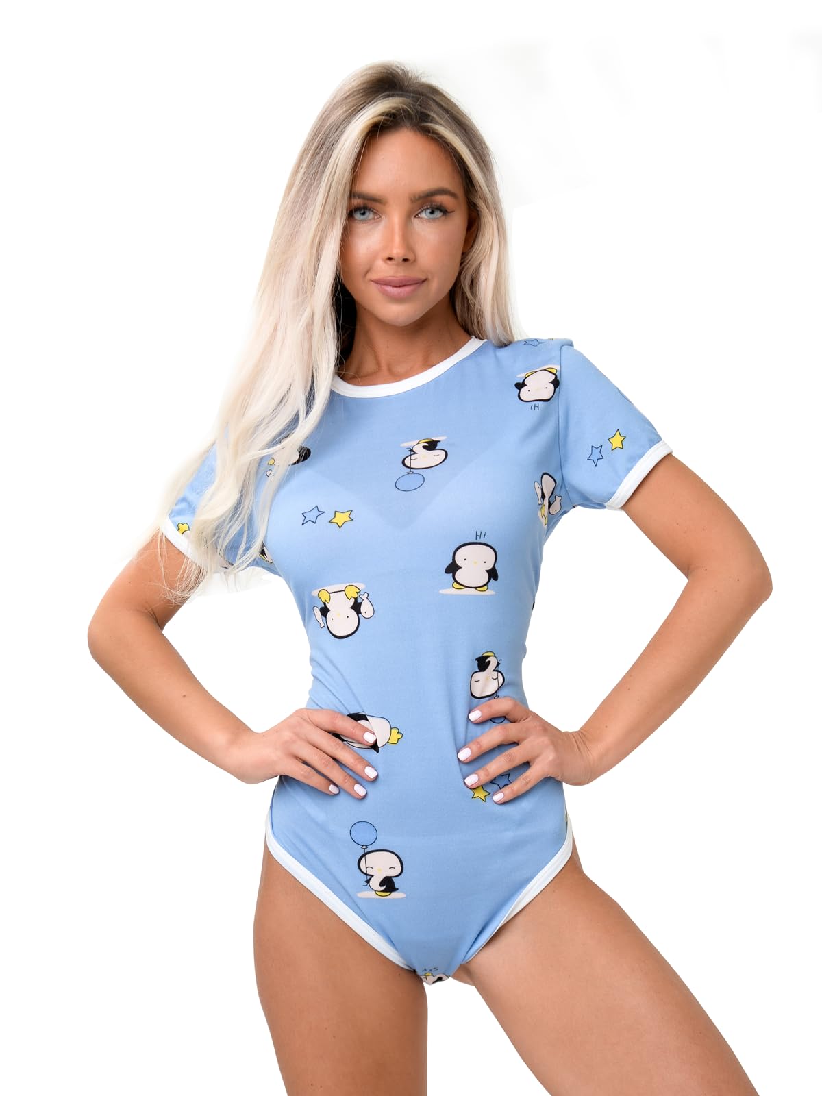 Adult Onesie Snap Crotch Cute Pajama Set Short Sleeve Bodysuit Plus Size Onesie Romper Womens Pajamas S-XL