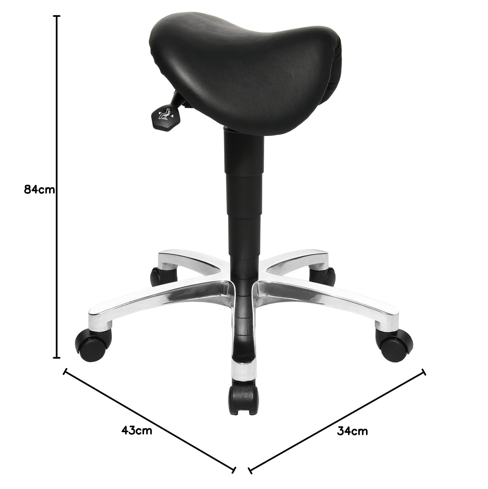 Topstar 70649A80Q taboret obrotowy, taboret na kółkach, taboret roboczy – Bonanza z siodełkiem/skóra, czarny