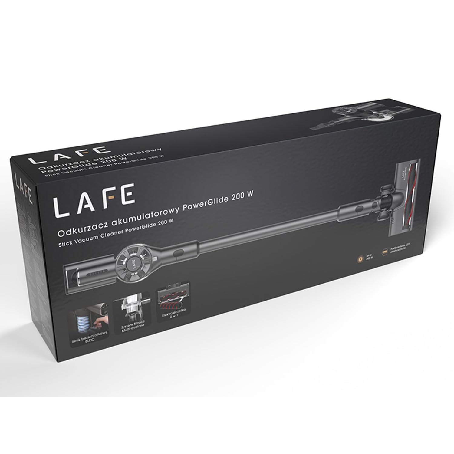 Odkurzacz bezprzewodowy LAFE, silnik bezszczotkowy BLDC, akumulator 2200 mAh, PowerGlide 200 W