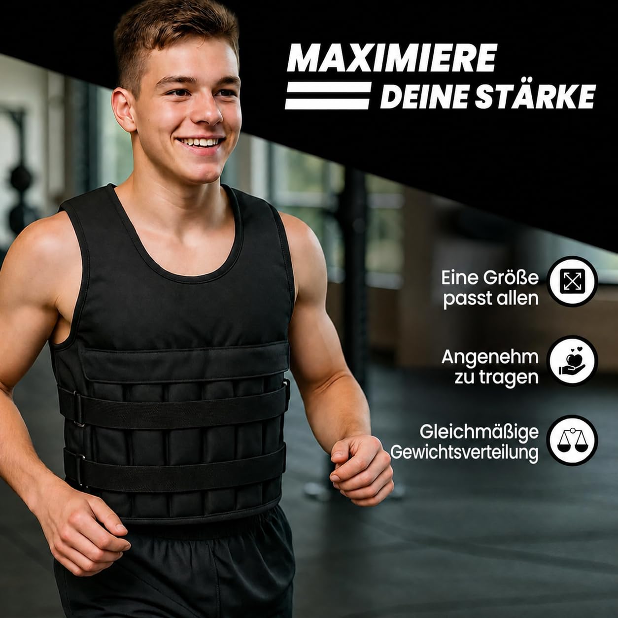 Gewichtsweste Herren Damen – Verstellbar mit Herausnehmbaren Gewichten, Weight Vest für Krafttraining, CrossFit, Cardio & Laufen, Trainingsweste Schwarz