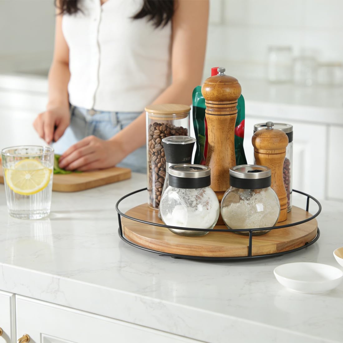 WLWNWFT Lazy Susan Lot de 2 plateaux rotatifs pour réfrigérateur - Plateau tournant pour épices - Organiseur de cuisine - Étagère à épices rotative à 360°