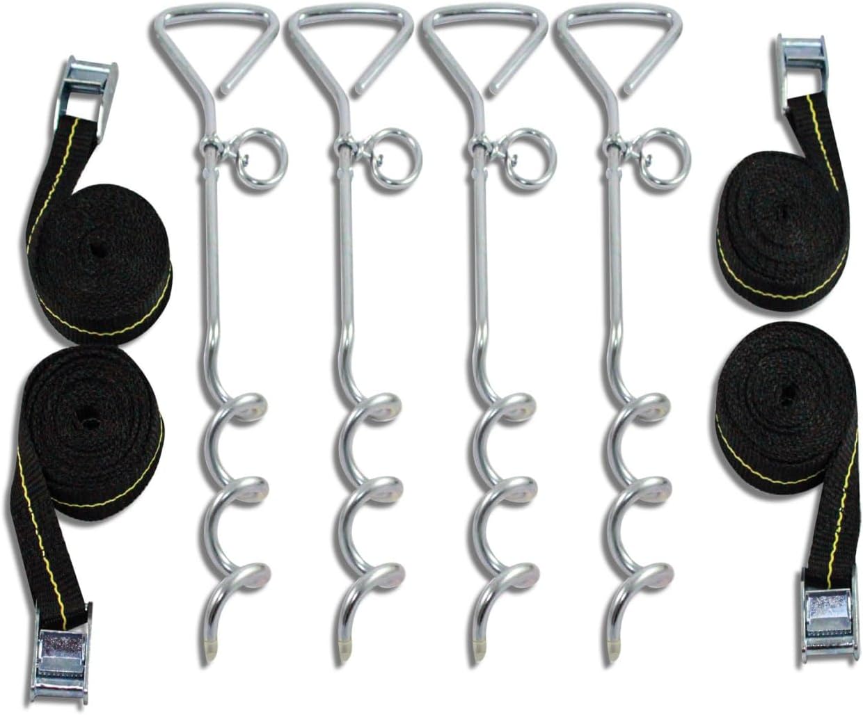 Trampoline Anchor Kit - Heavy Duty Tie Down System - Set of 4 - Tie Downs with Ground Stakes