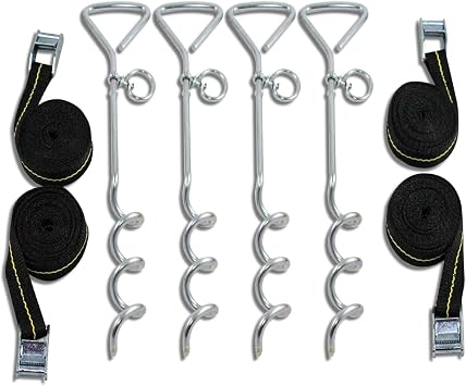 Trampoline Anchor Kit - Heavy Duty Tie Down System - Set of 4 - Tie Downs with Ground Stakes