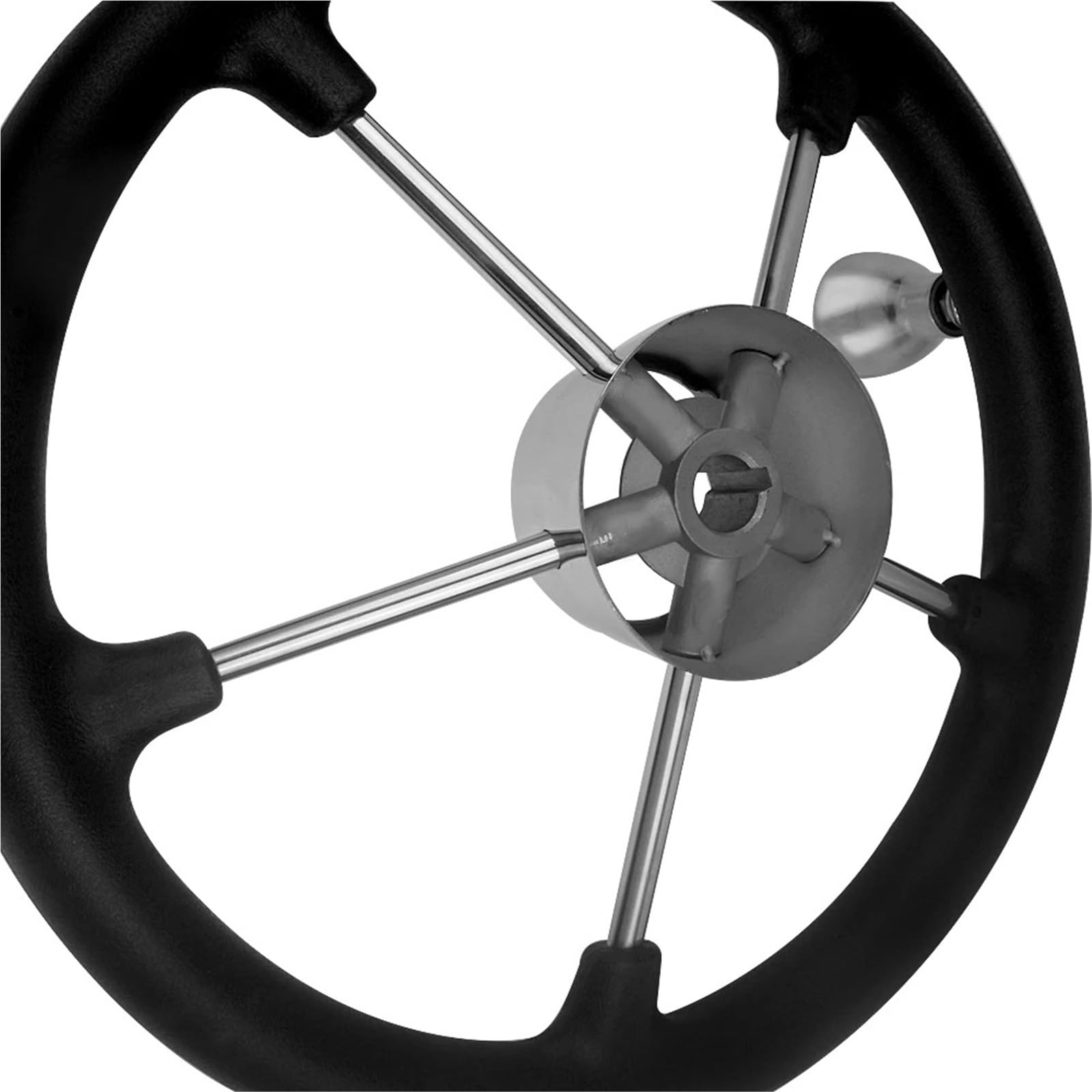 Steuerrad für Schiffe Bootszubehör Marine 13-1/2 Zoll Edelstahl 5-Speichen-Zerstörer-Lenkrad mit schwarzem Schaumstoffgriff und Knopf für Boote