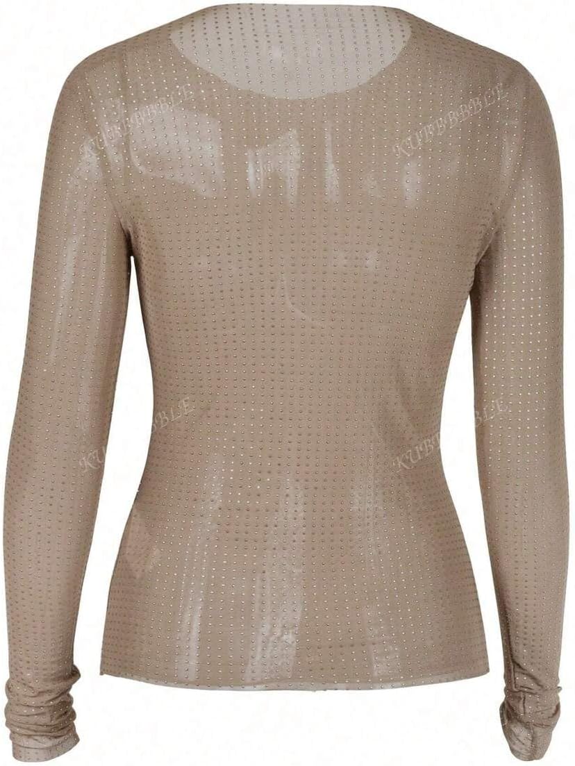 Long Sleeve Mesh Top Western Concert Top for Women Sheer Lace Sequin Shirt See Through Night Going Out Club Outfit - Image 5
