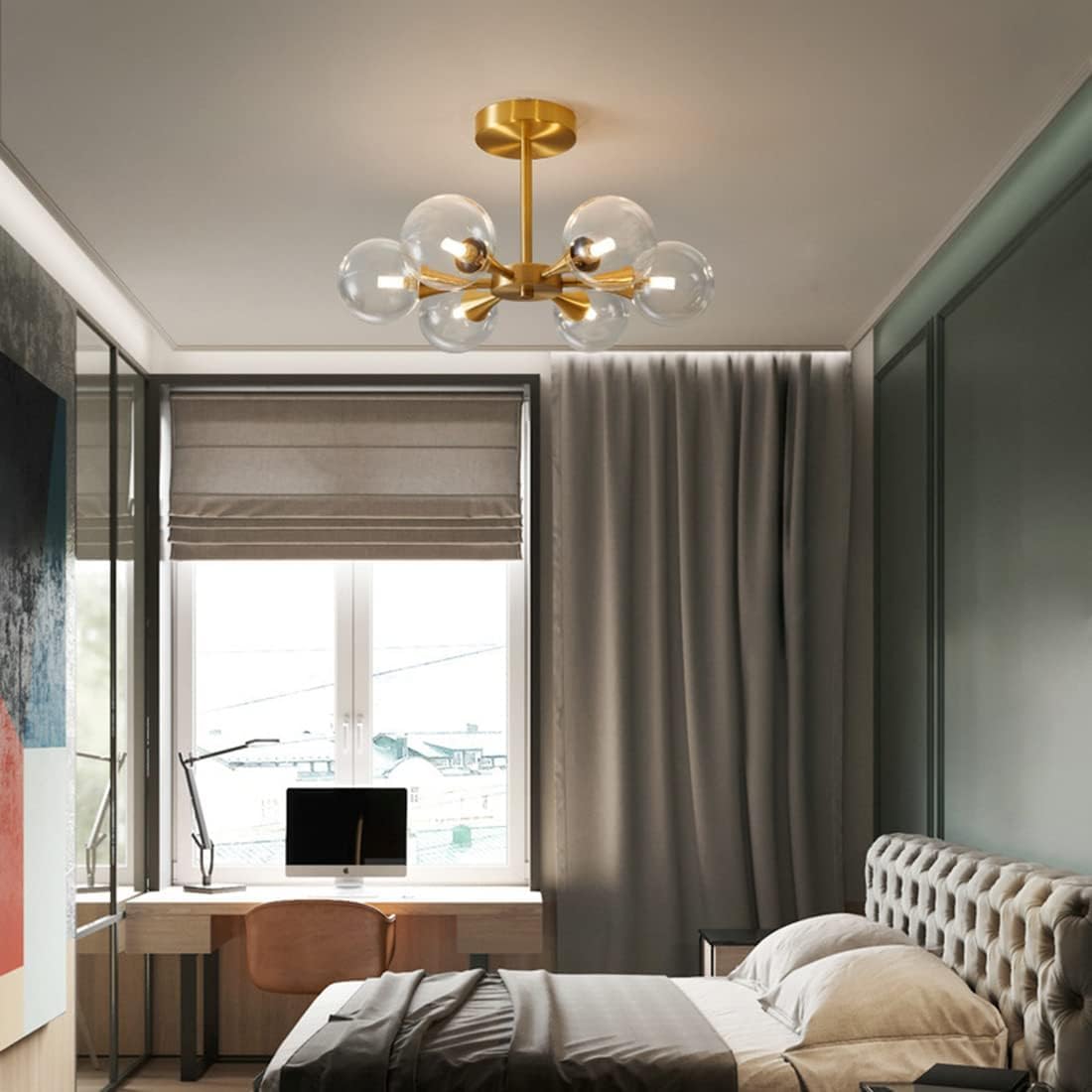 Dekoracja wnętrz Szczotkowany mosiądz Lampa sufitowa do montażu podtynkowego Sputnik Żyrandol Przezroczyste szkło Vintage Gold Blisko lampy sufitowej Duża oprawa oświetleniowa do przedpokoju Sypialnia
