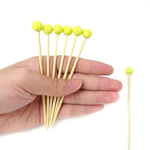 Miniatura 3 de Honbay 100 piezas decorativas de bola deportiva para cóctel, tenis, bambú, frutas, palillos de madera para cóctel, para aperitivos, recuerdos de