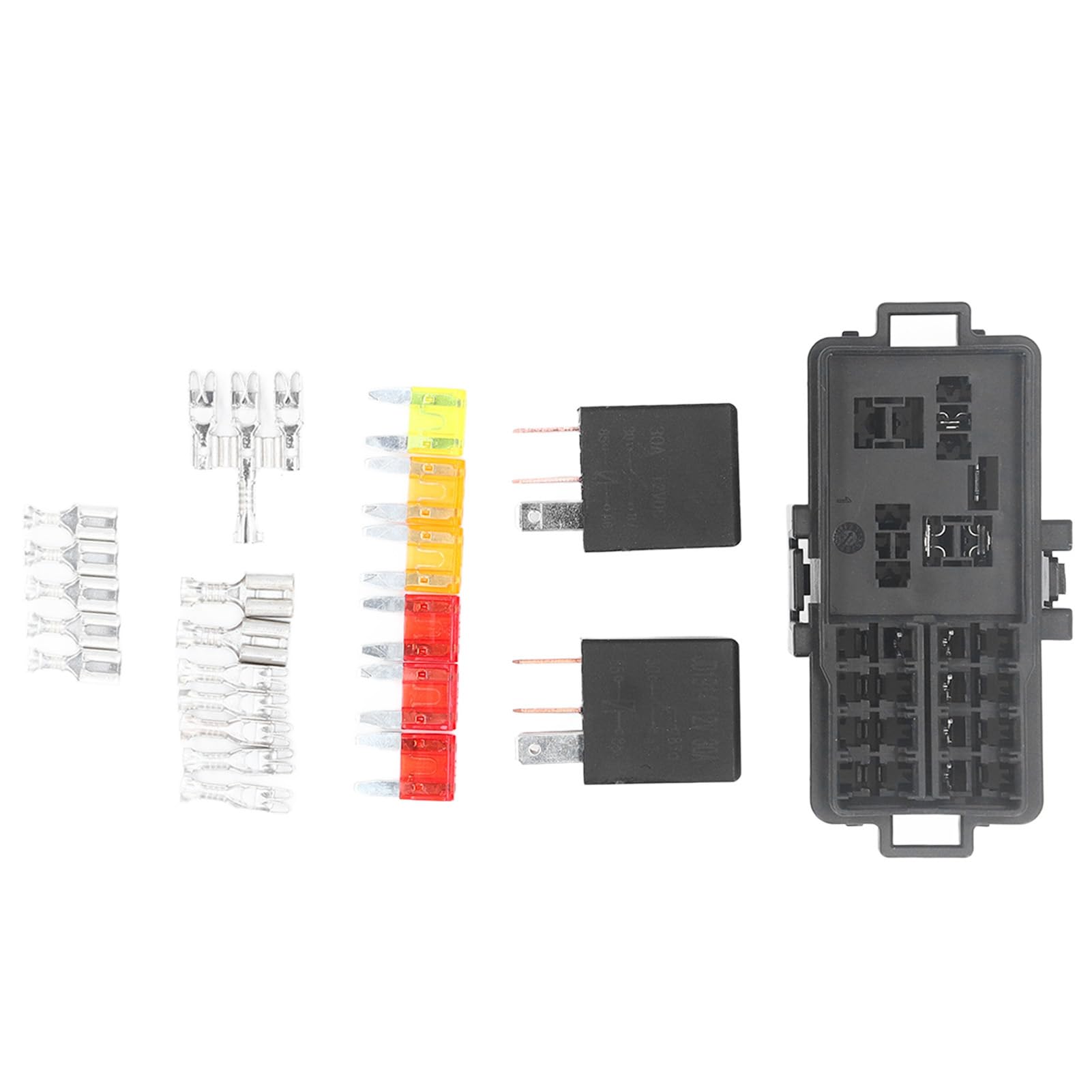 Automotive Relay Box with 2PCS 12VDC 30A 5 Pin Relays and 6PCS 5A 10A 20A for Vehicle, Boats, Yachts