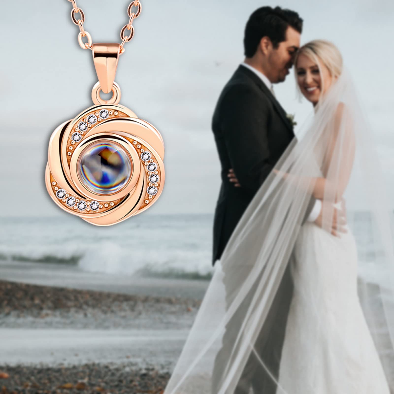 INBLUE Colgante con Imagen de Proyección Personalizada Collar de Plata de Ley 925 Colgante En Forma de Corazón de Cumpleaños para Ella/Mujer/Novia/Joyería para Mamá