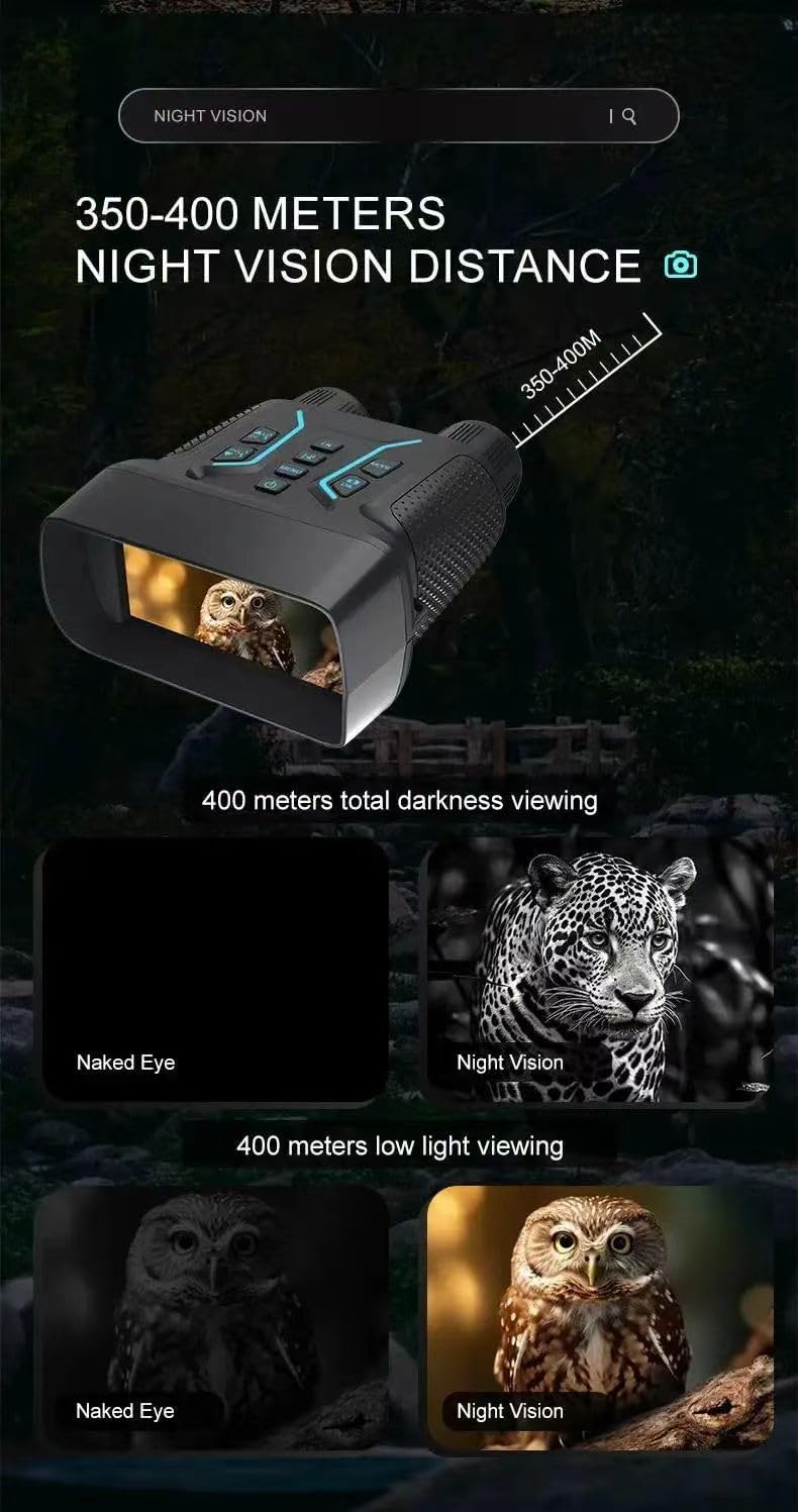 Prismáticos de visión nocturna 4K con fotos de 40 MP, pantalla de 4.5 pulgadas y rango de 400 m, zoom digital 8X, impermeable IP54, batería de 4000 mAh y tarjeta TF de 32 GB para caza, observación de