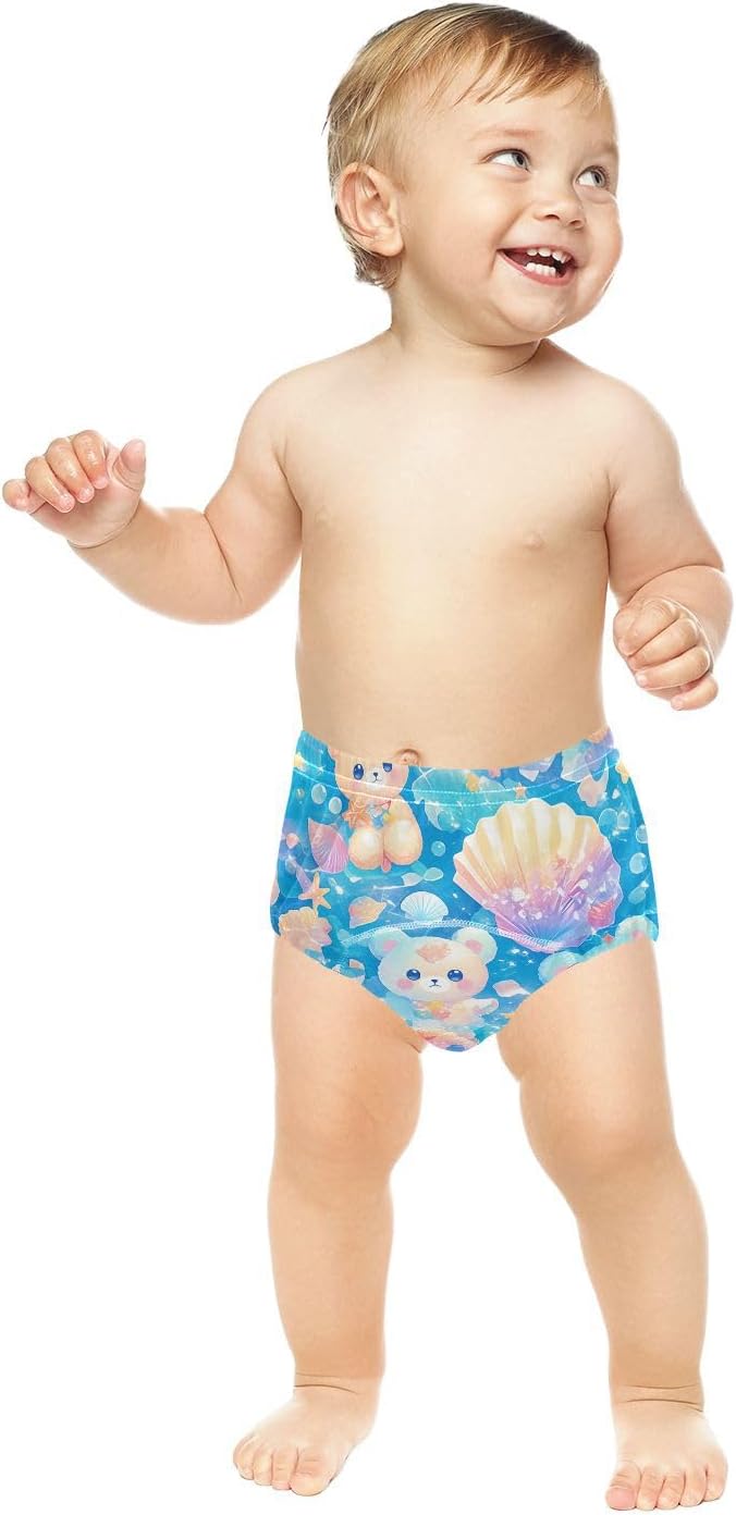 Baby Boys Potty Training Toilet Pants Reusable Overnight Potty Training Underwear Pants Sleep Underwear for Toddler 4T Sea Shell Dreamy Colorful Bears