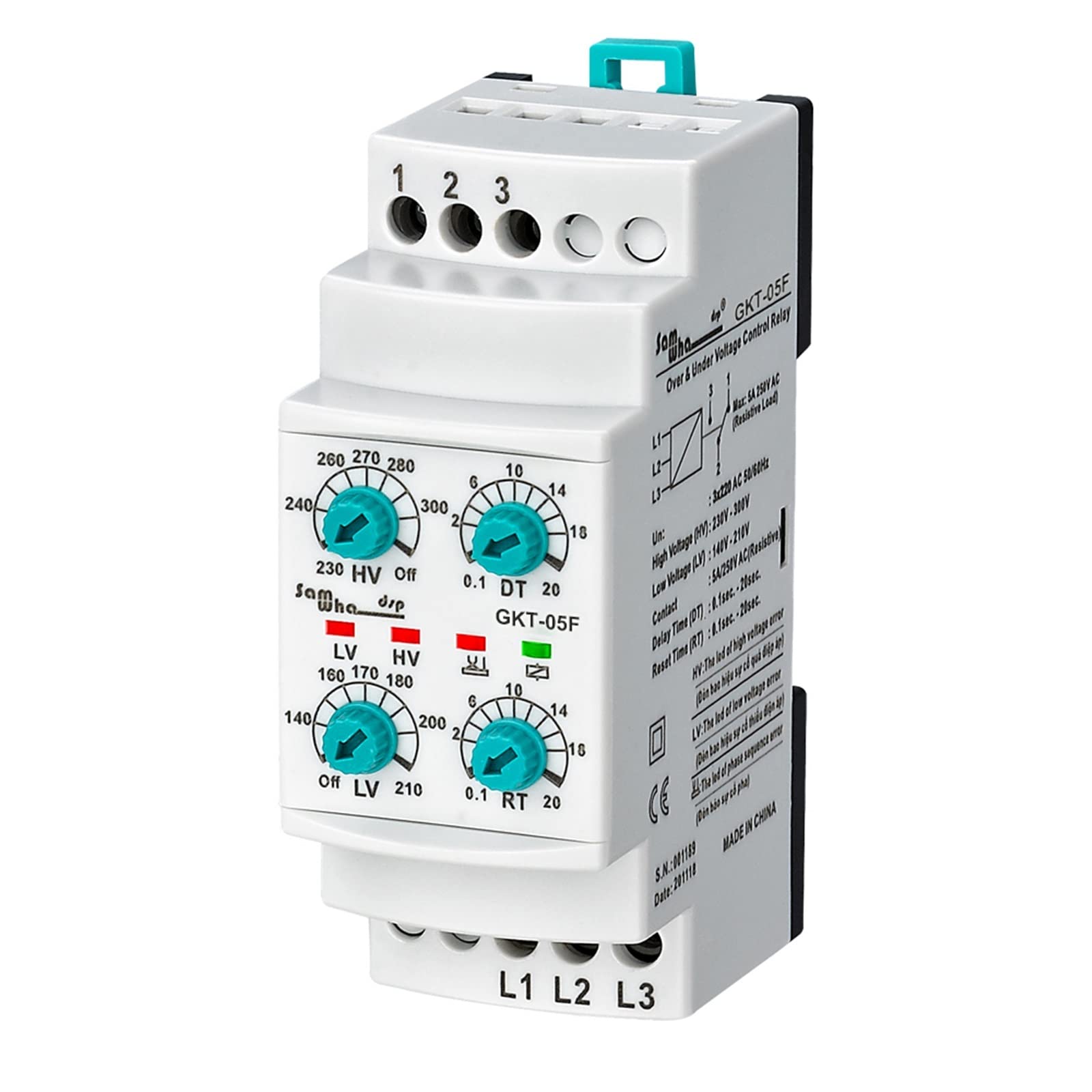 QEFHSVVZE GKT-05F 3 * 220VAC Non-Neutual Three-Phase Phase Failure, Phase Sequence, Under&Over Voltage Relay