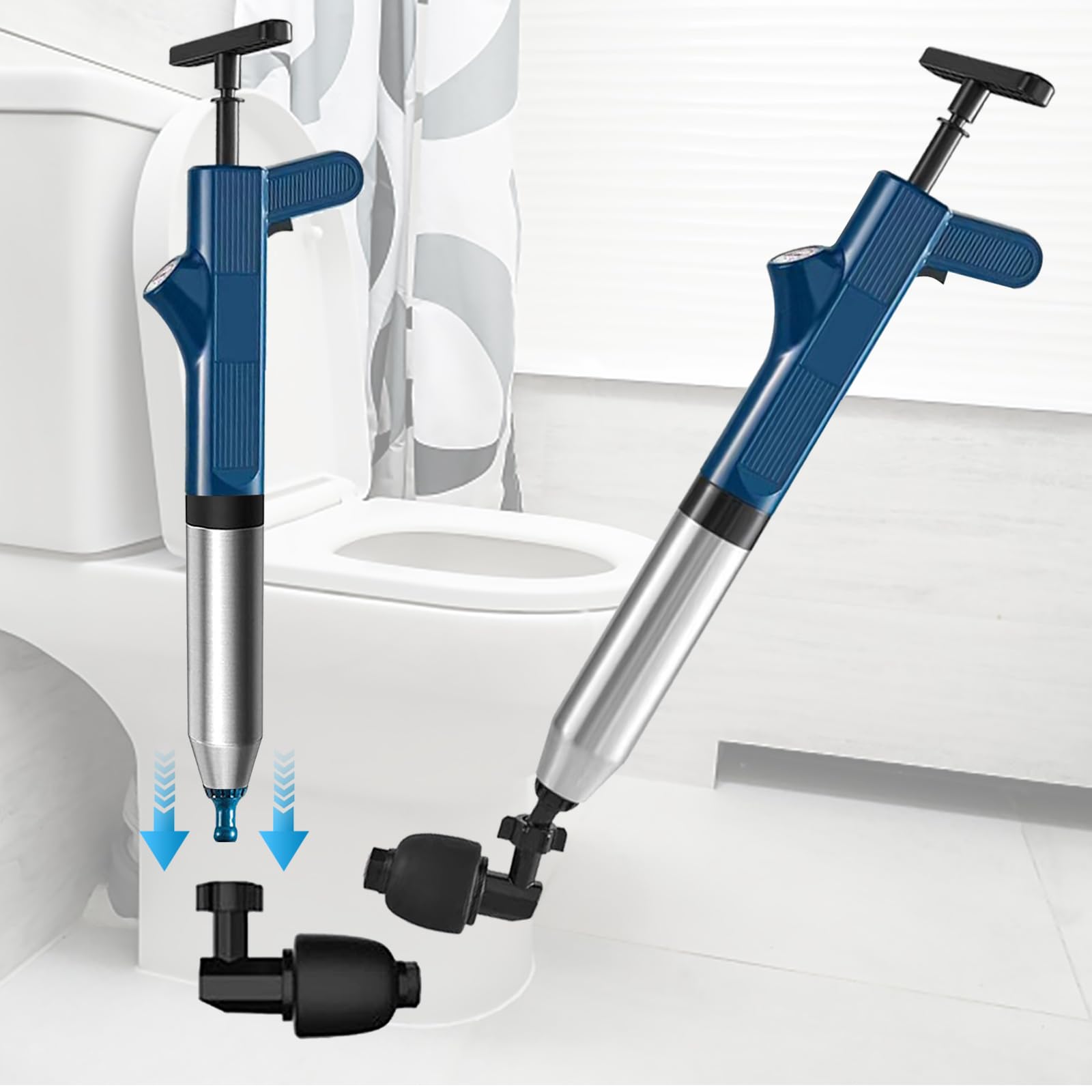 Stantuffo per WC Pulitore per Tubi, ad Aria Compressa ad Alta Pressione con Barometro 5 Adattatore in Gomma Sbloccatore di Scarico Macchina per la Pulizia dei Tubi per Bagno Cucina WC