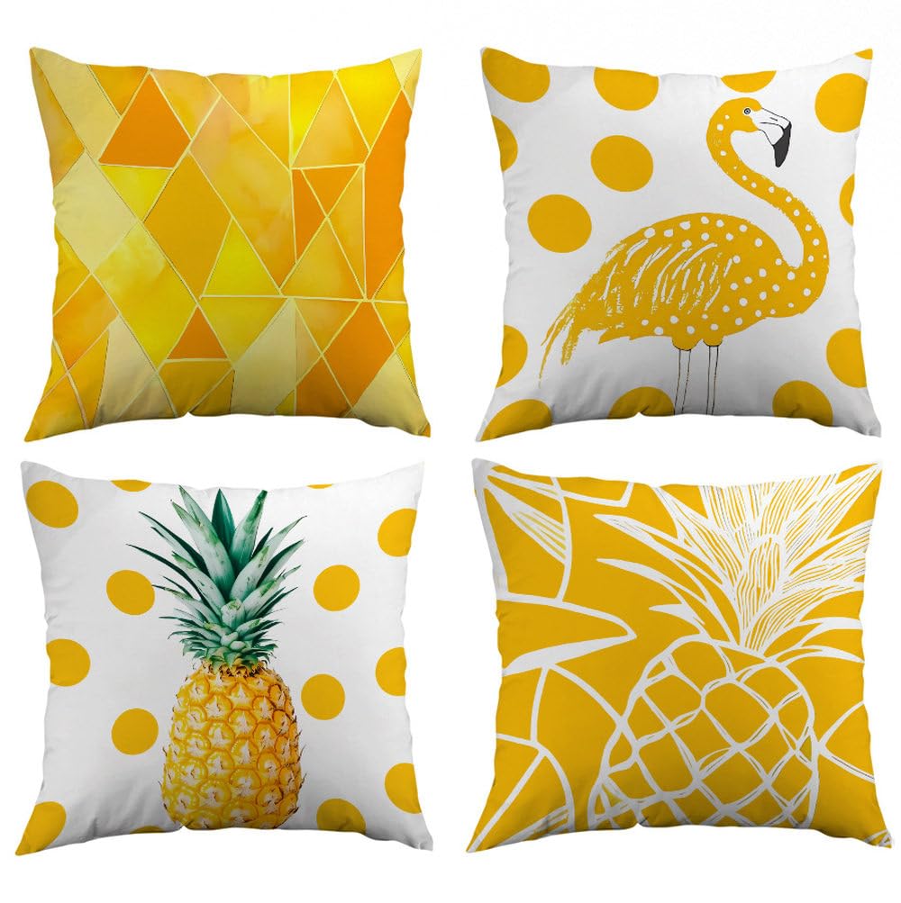 Cushion Covers 45X45 Set Of 4 Yellow Cotton Linen Decorative Pillowcases With Invisible Zipper, Square Throw Pillow Covers For Sofa, Couch, Bedroom Or Outdoor Use,18X18 Inch Set Of 4