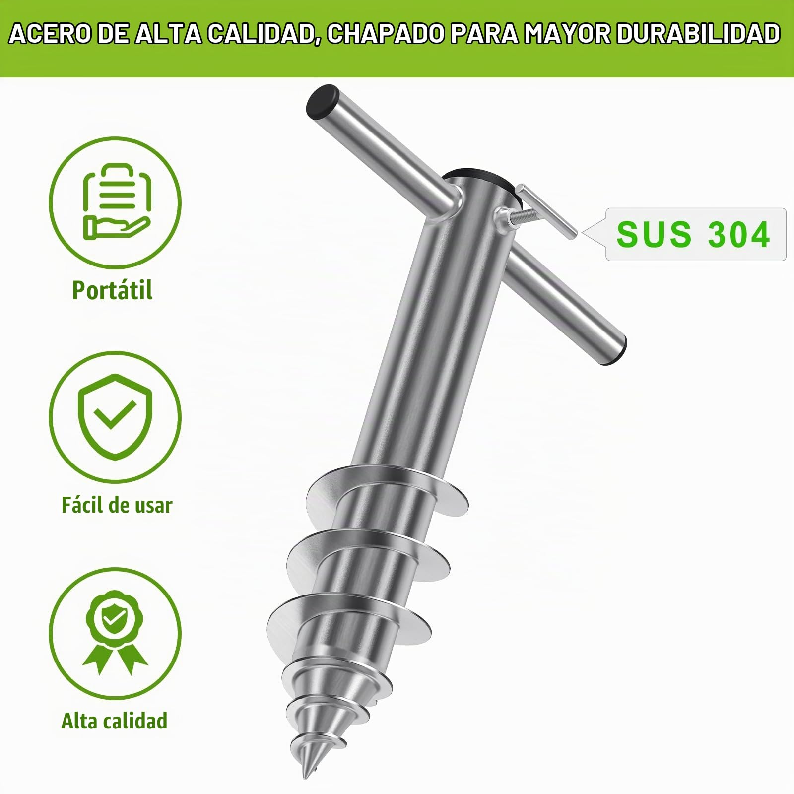 Dolibest - Anclaje de acero resistente para sombrilla de playa, soporte con 3 casquillos para mástiles de 2,5 a 5 cm, estaca cortaviento con base en espiral totalmente soldada para máxima estabilidad