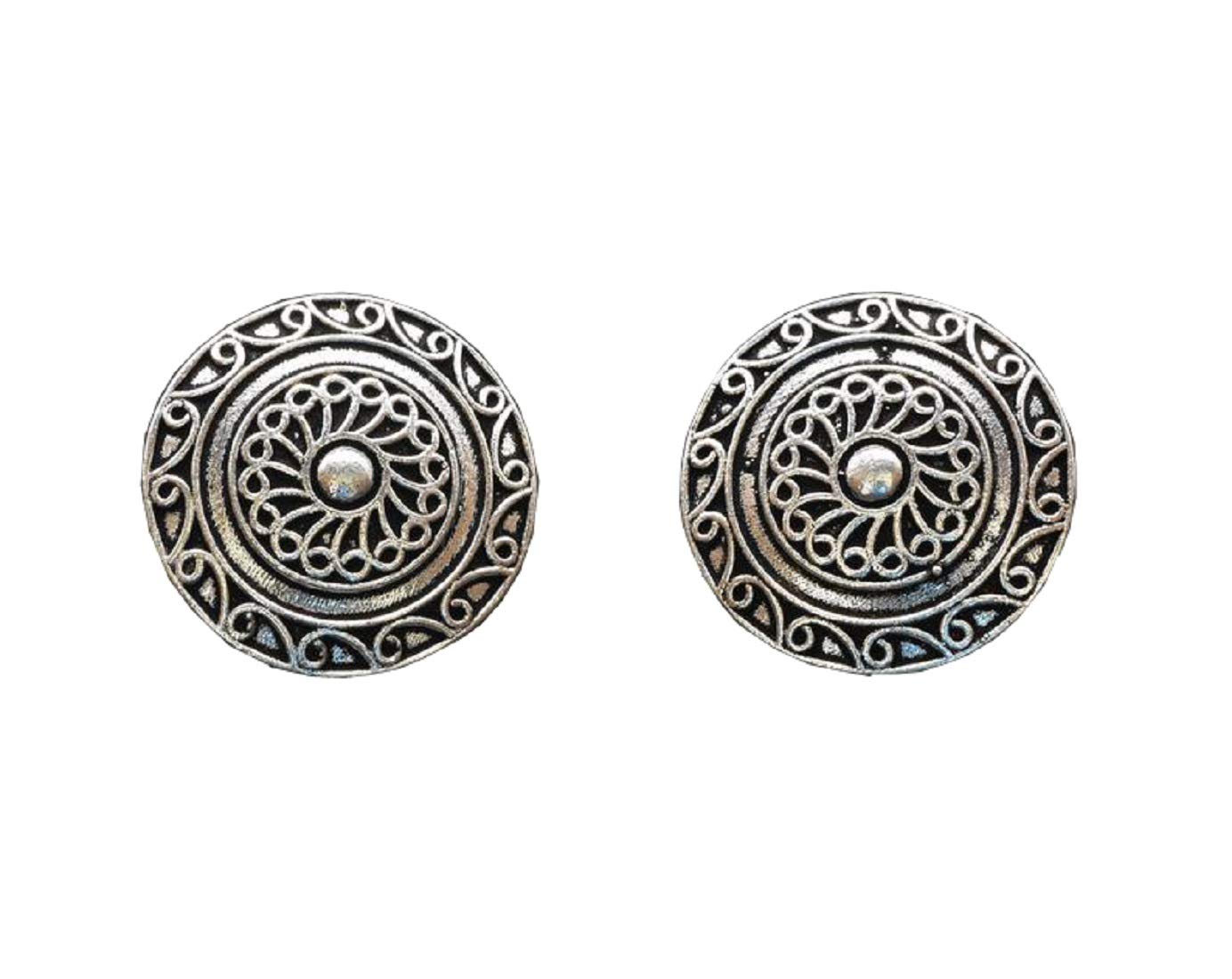 SaissaSilver Tone Oxidised Metal Lightweight Indian Boho Stud Earrings Jewelry for Girls and Women
