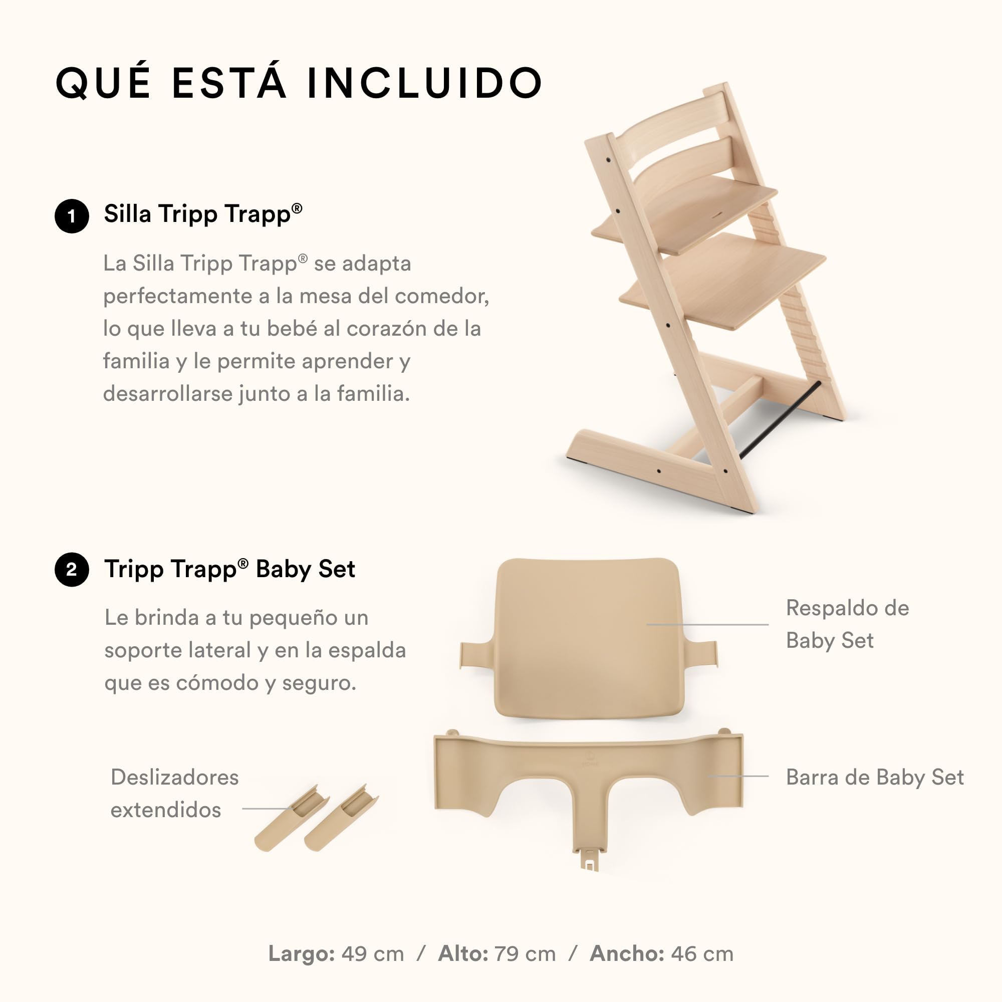 Trona Tripp Trapp de Stokke con Baby Set, Natural - Silla ajustable y evolutiva para niños y adultos - Ergonómica & diseño atemporal, 6.47 kilograms, 1.0 Conteo