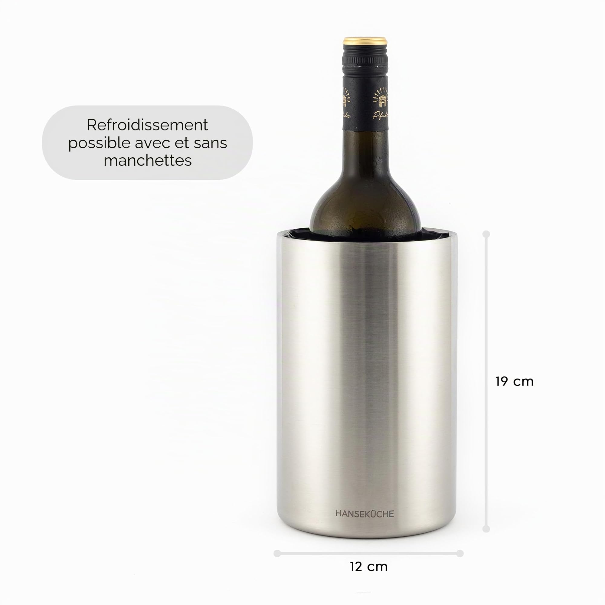 Hanseküche Refroidisseur de vin : en acier inoxydable à double paroi avec refroidissement actif et manchons de refroidissement - Refroidisseur de bouteille de vin, seau à champagne