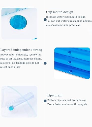 Miniatura 5 de Bañera inflable de plástico, XL, de color azul, plegable, para casa baños o spa, con medidas de 63 x 47 x 23.6 pulgadas