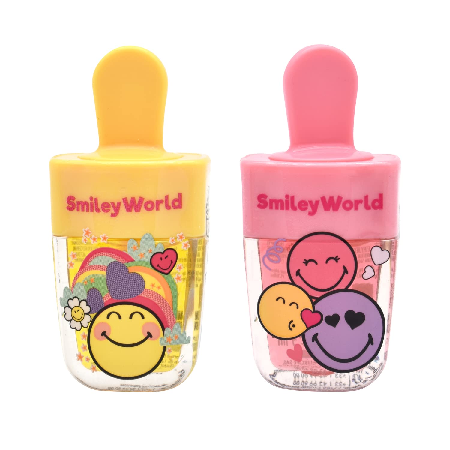 Smiley - Juego de 2 brillos para labios, tubo de hielo, brillo de labios, tubo clásico, cosméticos, larga duración, liso, brillo
