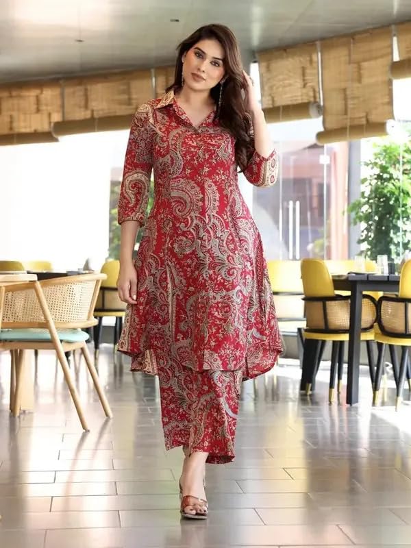 Image of Women's Viscose Printed Straight Kurta with Pant Set, Ethnic Indian Style .Silk-Like Look with Cotton-Like Comfort.